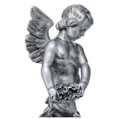 Angelito con rosa mármol sintético de Carrara plateado 50 cm 5