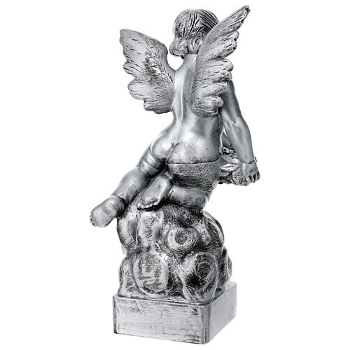 Angelito con rosa mármol sintético de Carrara plateado 50 cm 7