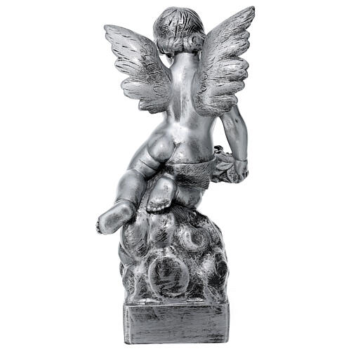 Angelito con rosa mármol sintético de Carrara plateado 50 cm 8