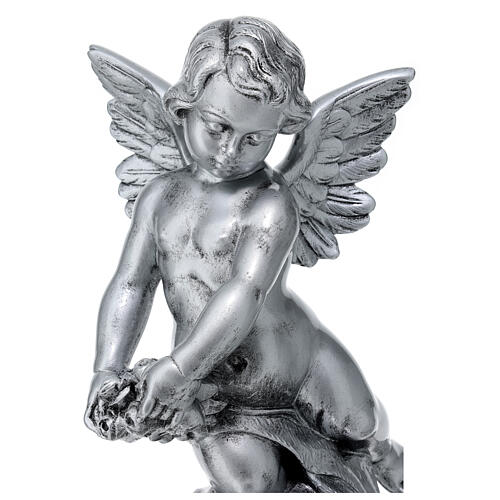 Aniołek z różą, marmur syntetyczny z Carrara, srebrny kolor, 50 cm 2