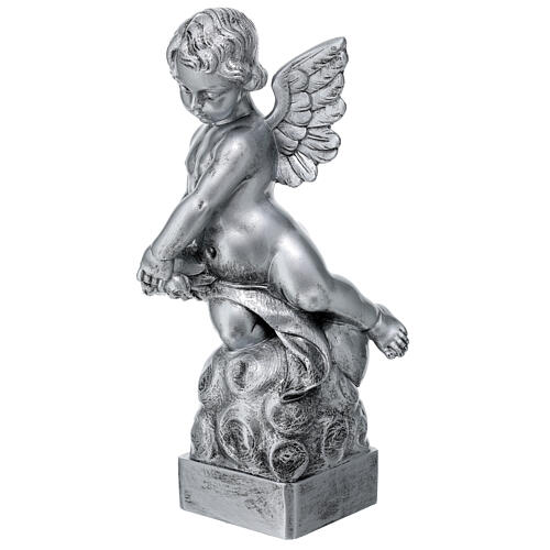 Aniołek z różą, marmur syntetyczny z Carrara, srebrny kolor, 50 cm 3