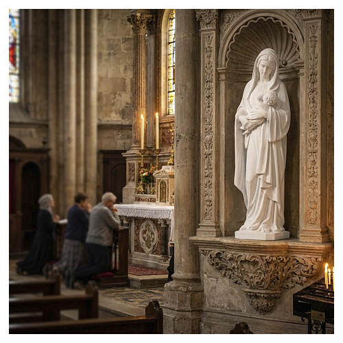 Statue of the Virgin with Child in white synthetic marble, 40 in 2