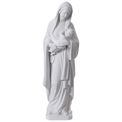 Virgin Mary with Child Statue in White Synthetic Marble, 100 cm 1