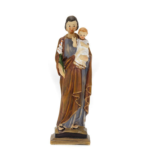 Estatua San José de Nazaret con niño resina colorada 20 cm. 1