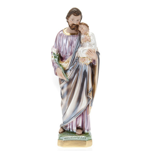 Saint Joseph and Jesus infant in pearlized plaster, 30 cm 1