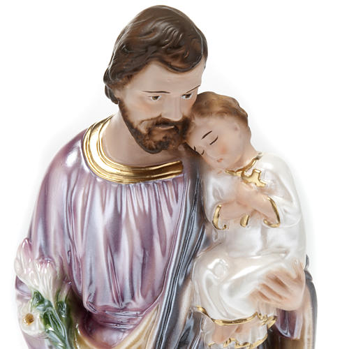 Saint Joseph and Jesus infant in pearlized plaster, 30 cm 2