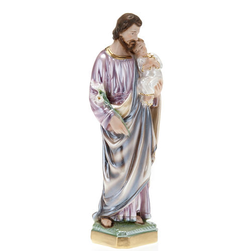 Saint Joseph and Jesus infant in pearlized plaster, 30 cm 3