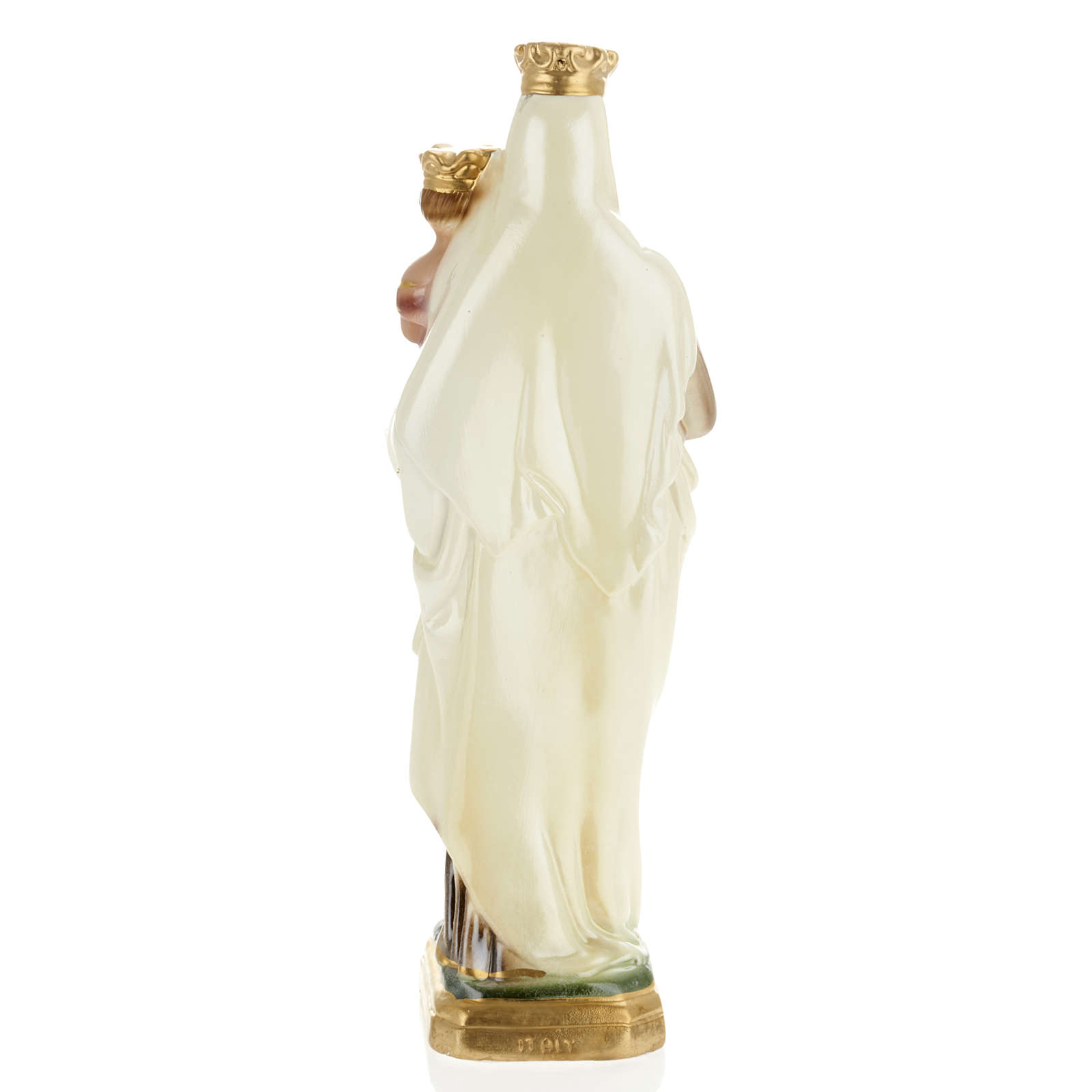 Statua Madonna Del Carmine In Gesso Madreperlato – Dipinta A Mano, 30 Cm, Artigianato Italiano