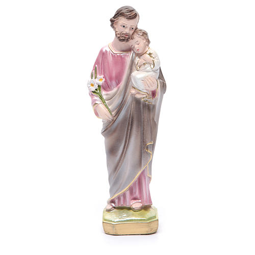 Gipsheiligenfigur Joseph mit Jesuskind 20 cm perlmuttfarben 1