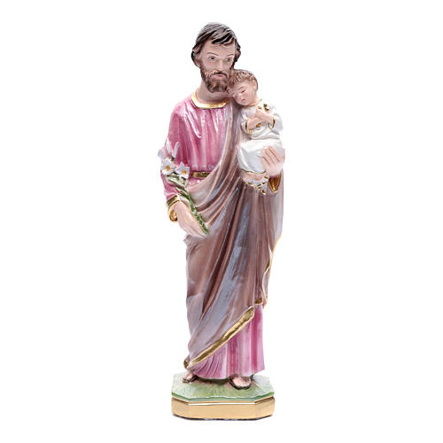 Statua San Giuseppe con bambino gesso madreperlato 30 cm 1
