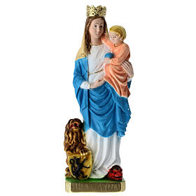 Estatua Virgen del Rosario con león 30 cm. yeso