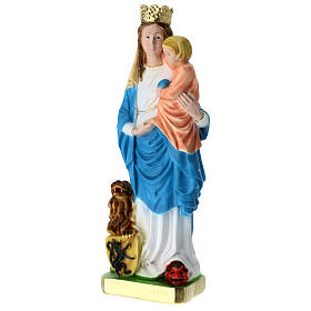 Estatua Virgen del Rosario con león 30 cm. yeso