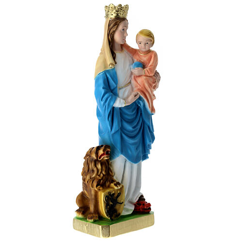 Estatua Virgen del Rosario con león 30 cm. yeso 3