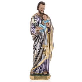Saint Joseph and Jesus infant, pearlized plaster statue, 60 cm