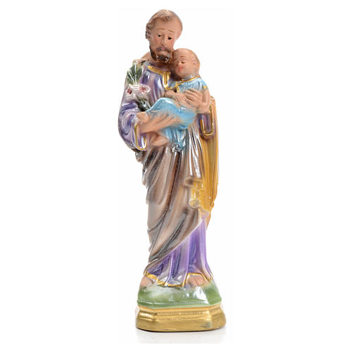 Heiliger Josef mit Kind 16cm perlmuttartigen Gips 1