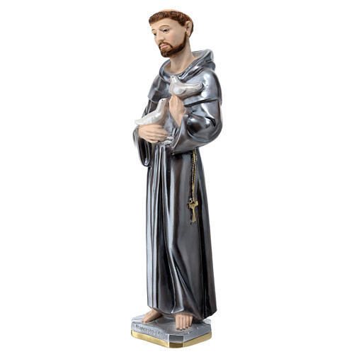Saint Francis of Assisi, pearlized plaster statue 40 cm 3
