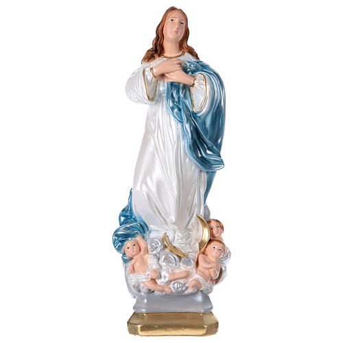 Estatua de yeso nacarado Virgen con ángeles 40 cm 1