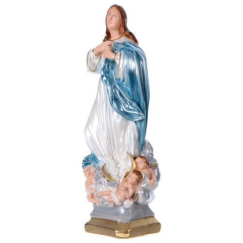 Estatua de yeso nacarado Virgen con ángeles 40 cm 3