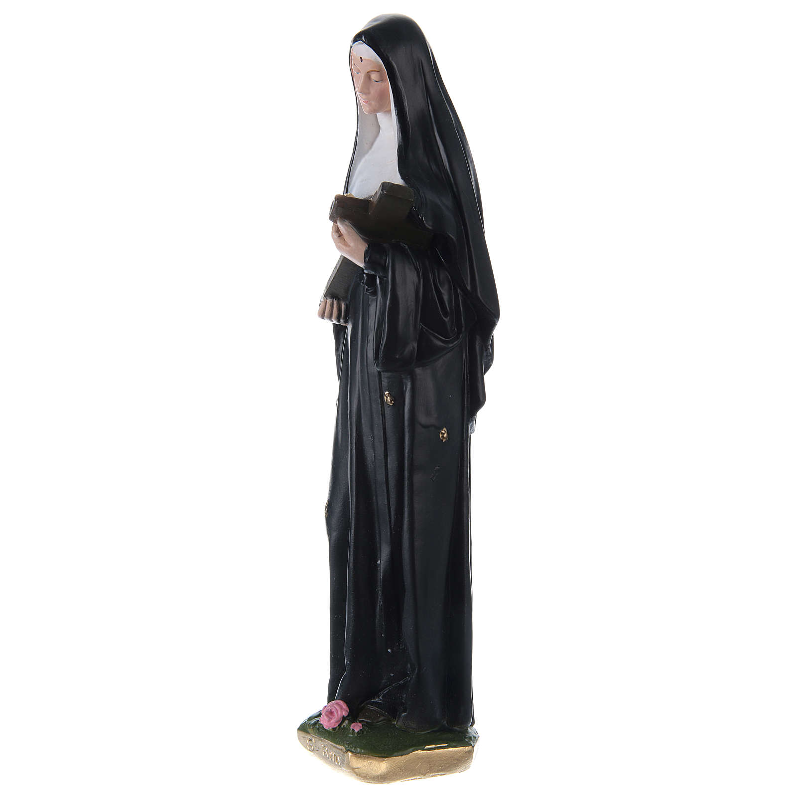 Statue Sainte Rita En Résine - Hauteur 20 Cm (22,5 Cm Avec Base), Finition Brillante, Détail Crucifix, Décoration Religieuse