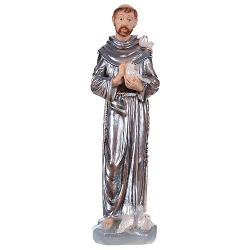 Saint Francis Plaster Statue, 30 cm with mother of pearl effect 1