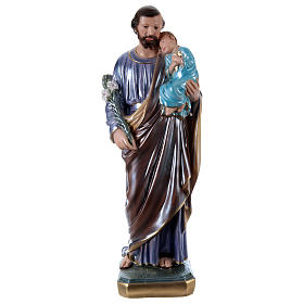 Saint Joseph Holding Child Statue, 50 cm in plaster with mother of pearl