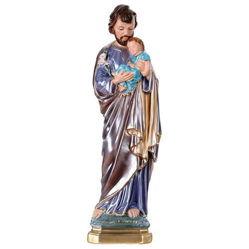 Heiliger Josef mit Kind 40cm perlmuttartigen Gips 1
