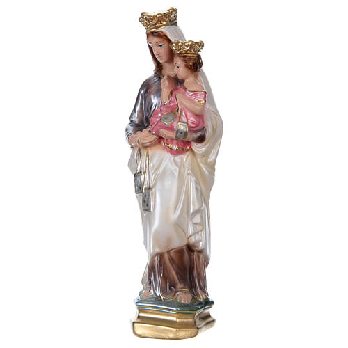 Statue of Our Lady of Mt. Carmel 20 cm, in plaster with mother of pearl effect 3
