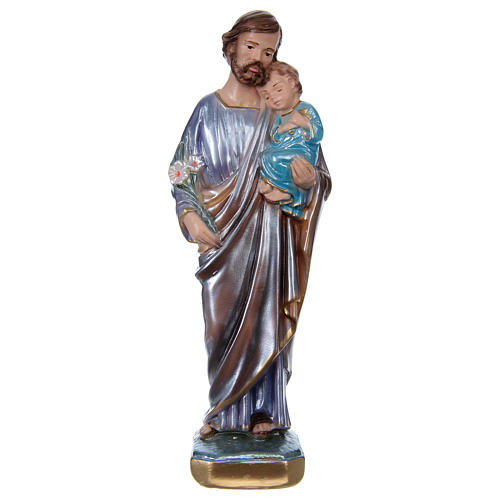 Heiliger Josef mit Christkind 20cm perlmuttartigen Gips 1