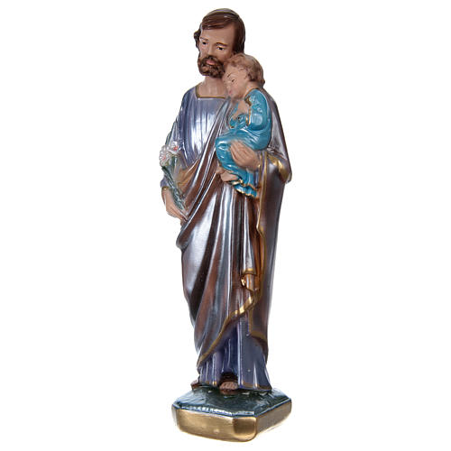 Heiliger Josef mit Christkind 20cm perlmuttartigen Gips 3