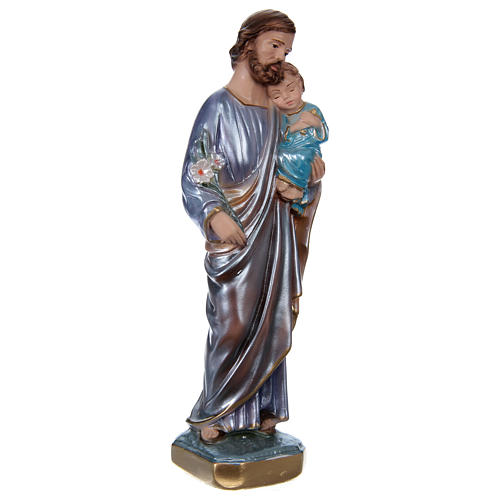 Heiliger Josef mit Christkind 20cm perlmuttartigen Gips 4