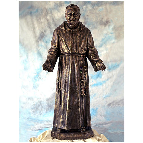 Statue Père Pio fibre de verre couleur bronze 150cm Landi PARA EXTÉRIEUR 1