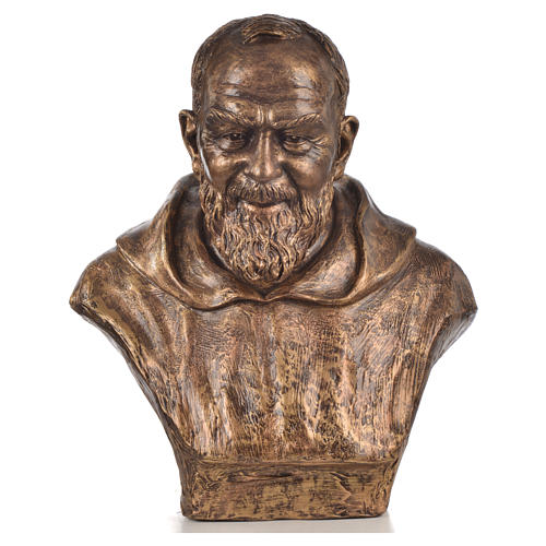 Buste Père Pio fibre de verre couleur bronze 60cm Landi POUR EXTÉRIEUR. 1