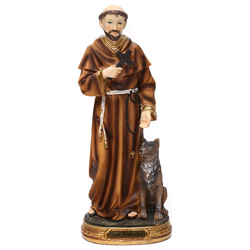 St. Francis with wolf statue in resin 30 cm 1