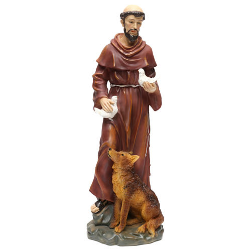 Saint Francis with wolf, 50 cm in resin 1