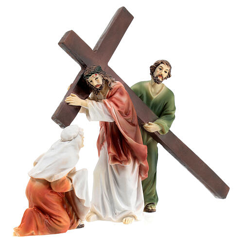 Figuras de resina da Paixão de Jesus: Jesus carregando a Cruz no caminho do Calvário, com Simão Cireneu e a Verónica 8