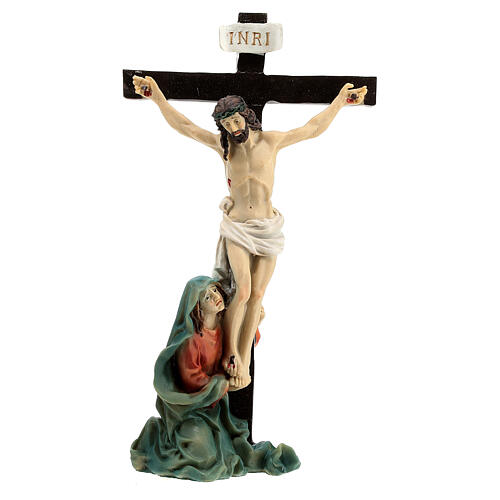 Escena crucifixión de Jesús con María a sus pies 9 cm 3