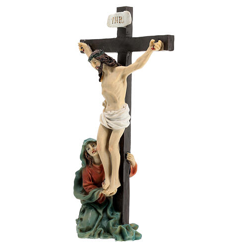 Escena crucifixión de Jesús con María a sus pies 9 cm 7