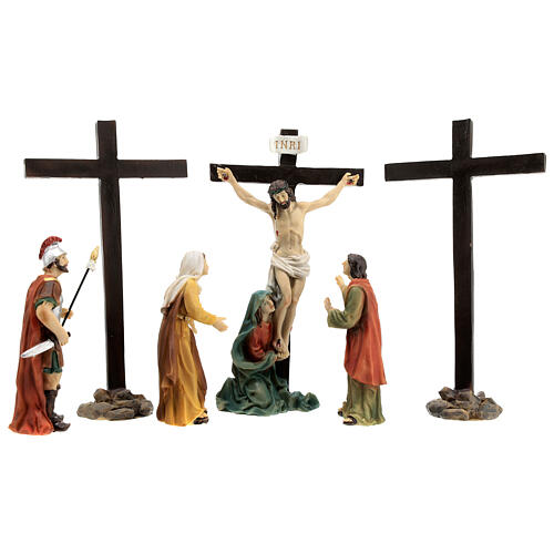Cena Jesus na cruz com Maria aos pés dele 9 cm 1