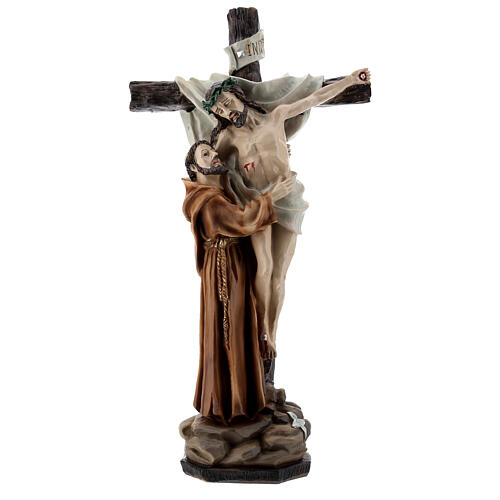 Statue Heiliger Franziskus mit Jesus am Kreuz aus Harz, 30 cm 1