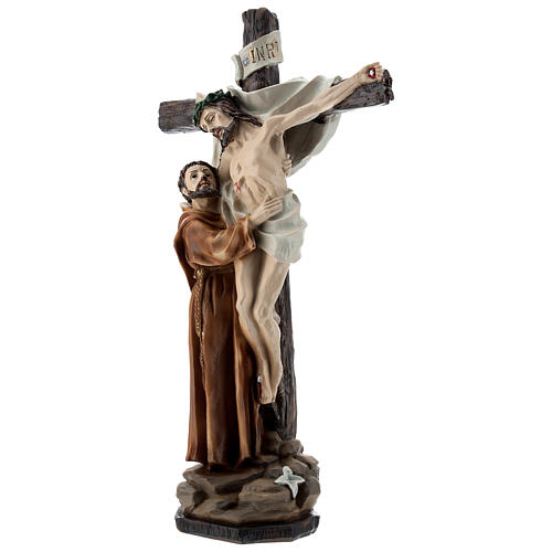 Statue Heiliger Franziskus mit Jesus am Kreuz aus Harz, 30 cm 2