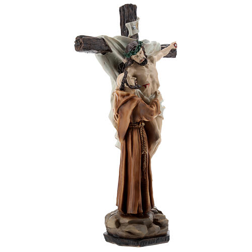 Statue Heiliger Franziskus mit Jesus am Kreuz aus Harz, 30 cm 3