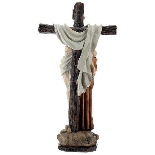 Statue Heiliger Franziskus mit Jesus am Kreuz aus Harz, 30 cm 4