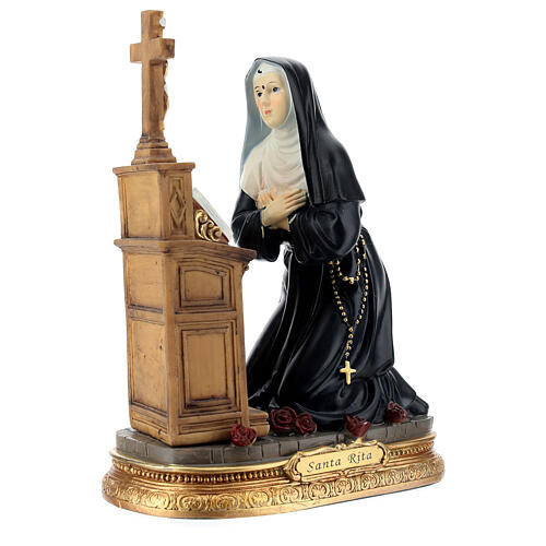 Santa Rita oración de rodillas estatua resina 20 cm 3