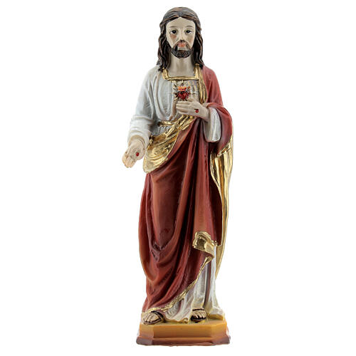 Sagrado Corazón Jesús mano en el pecho estatua resina 12 cm 1