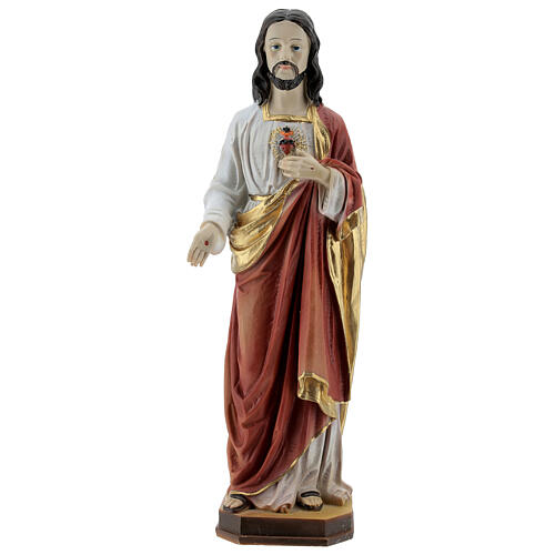Sacré-Coeur de Jésus blanc rouge or statue résine 30 cm 1
