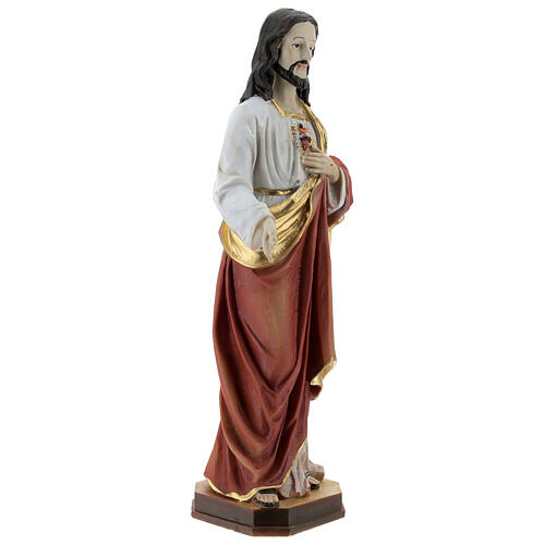 Sacré-Coeur de Jésus blanc rouge or statue résine 30 cm 3