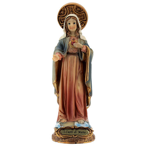 Estatua Sagrado Corazón María aureola dorada resina 15 cm 1