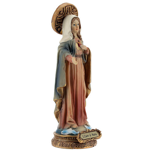 Estatua Sagrado Corazón María aureola dorada resina 15 cm 3