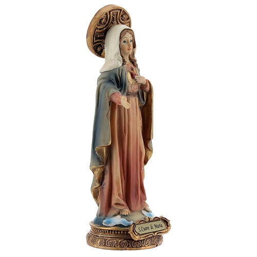 Statue Coeur Immaculé Marie auréole dorée résine 15 cm 3