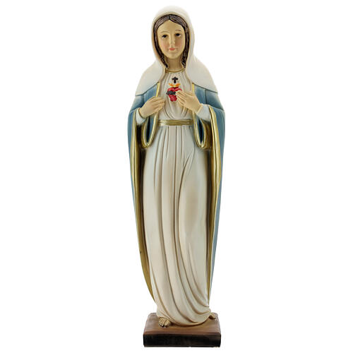 Statue Sacré-Coeur de Marie voile blanc résine 30 cm 1